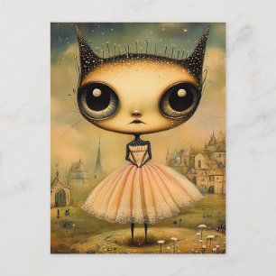 Carte Postale Adorable Alien en robe rose