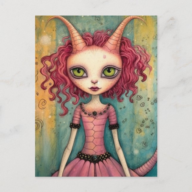 Carte Postale Adorable Alien Lady Collage Média Mixte (Devant)