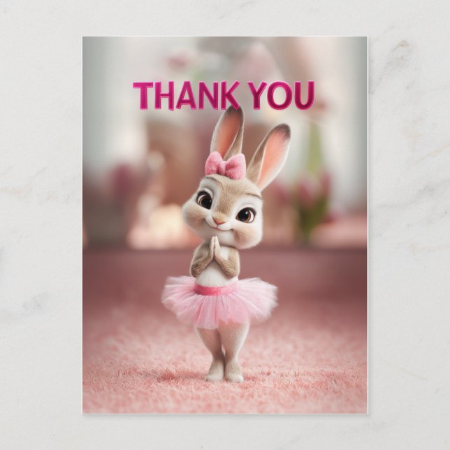 Carte Postale Adorable Baby Bunny in Pink Tutu Thank You (Devant)