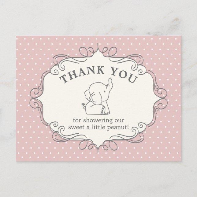 Carte Postale Adorable bébé éléphant | MERCI BABY SHOWER (Devant)