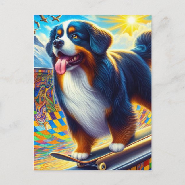 Carte Postale Adorable Bernese Mountain Dog Skateboard (Devant)