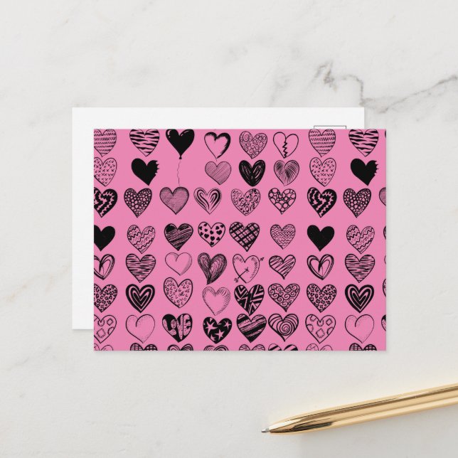 Carte postale adorable Black Heart Scribble Dessin (Devant/Arrière en situation)