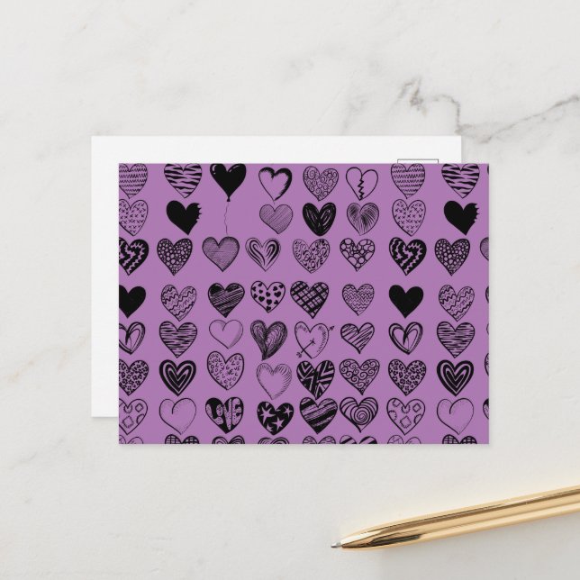Carte postale adorable Black Heart Scribble Dessin (Devant/Arrière en situation)