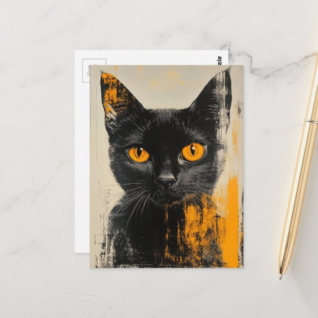 Carte Postale adorable black kitty (Devant/Arrière en situation)