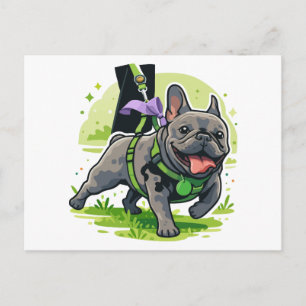 Carte Postale Adorable Bouledogue Français promenant dans le par