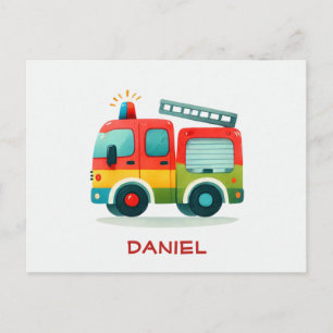 Carte postale adorable Cartoon Fire Truck