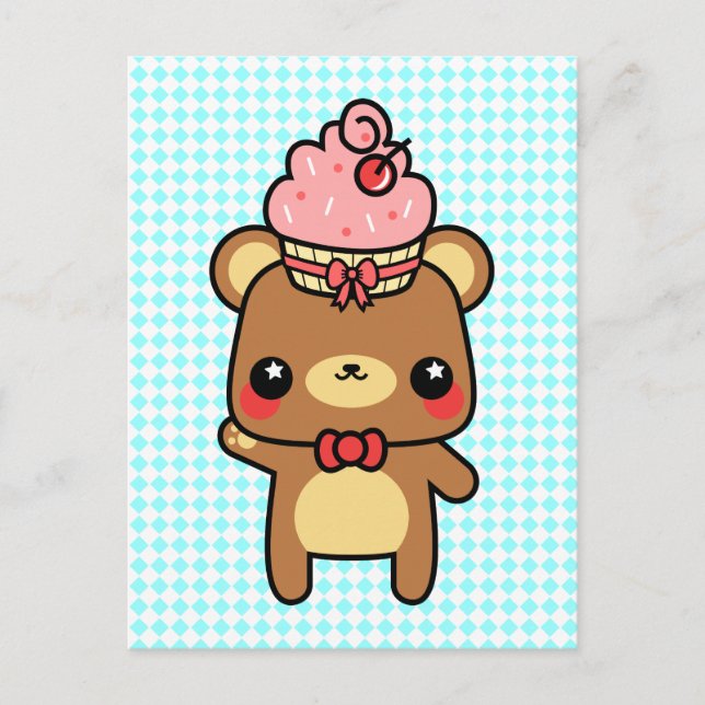 Carte postale adorable Cartoon Kawaii Bear Cupcake (Devant)