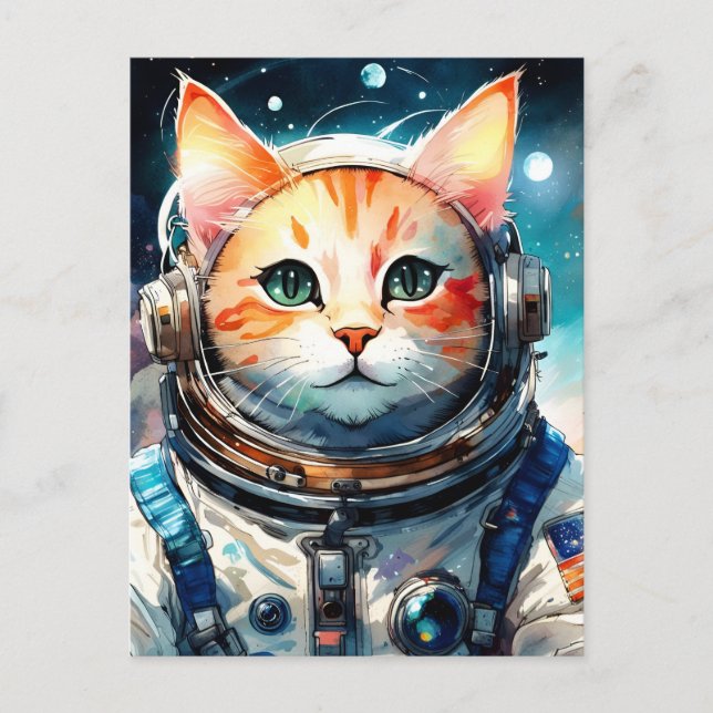 Carte Postale Adorable Chat d'astronaute américain (Devant)