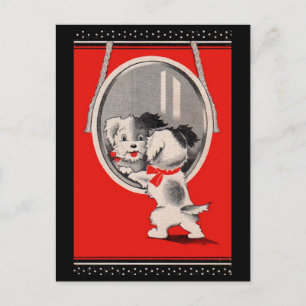 Carte Postale adorable chiot dans le miroir