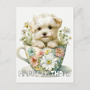 Carte Postale Adorable Chiot Dans Une Tasse De Thé