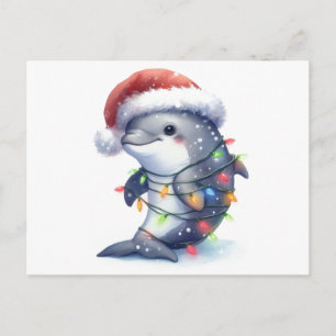 Carte Postale adorable dauphin de Noël mignon