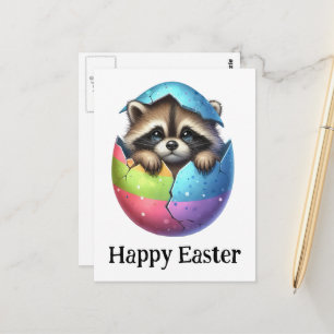 Carte Postale Adorable Drôle mignon Raccoon de Pâques