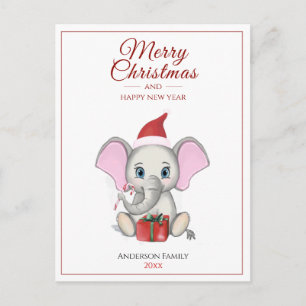 Carte Postale adorable éléphant de Noël   Postcar personnalisé