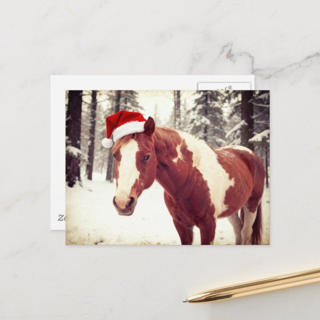 Carte Postale Adorable et mignon cheval de peinture de Noël (Devant/Arrière en situation)
