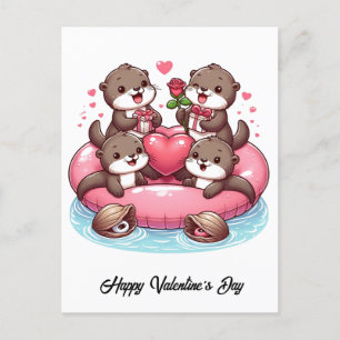 Carte Postale Adorable famille Otter Valentine