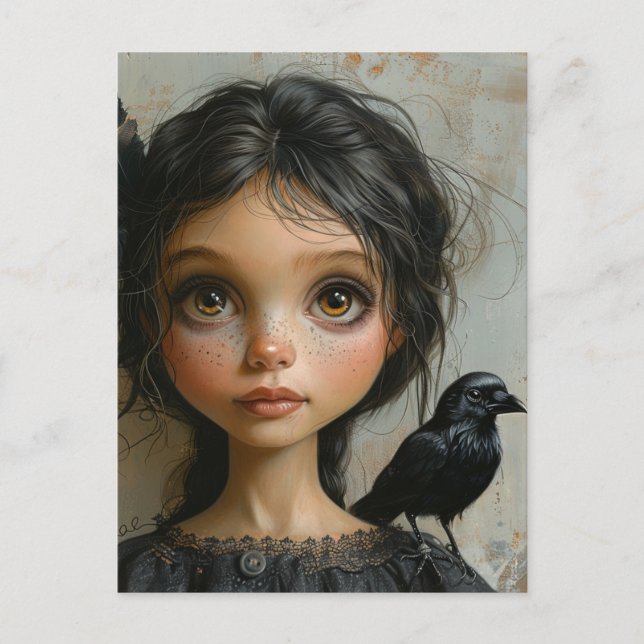Carte Postale Adorable fille et son animal de compagnie Black Bi (Devant)