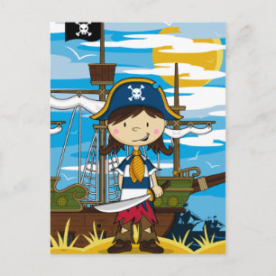 Carte postale adorable fille pirate