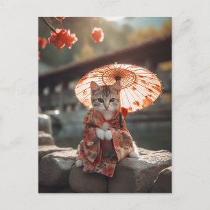 Carte Postale Adorable Geisha Kitten