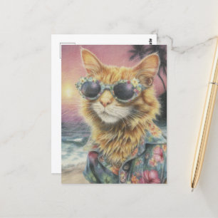 Carte Postale Adorable Ginger Kitty en Lunettes de soleil