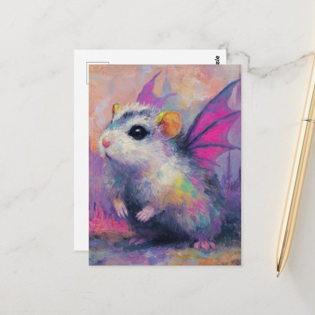 Carte Postale Adorable Hamster Dragon (Devant/Arrière en situation)