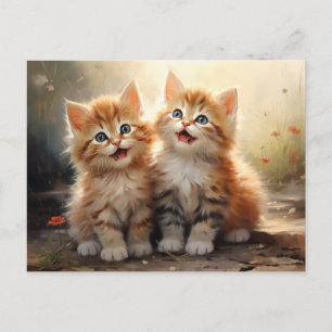 Carte Postale Adorable Happy Orange Tabby Kittens