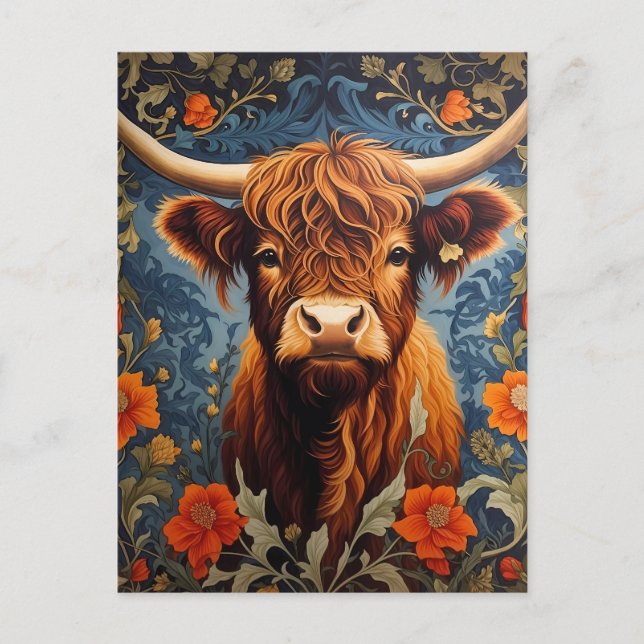 Carte Postale Adorable Highlands Vache William Morris Inspiré (Devant)