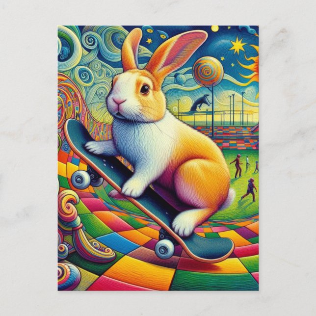 Carte Postale Adorable Hollandais Rabbit Skateboard (Devant)