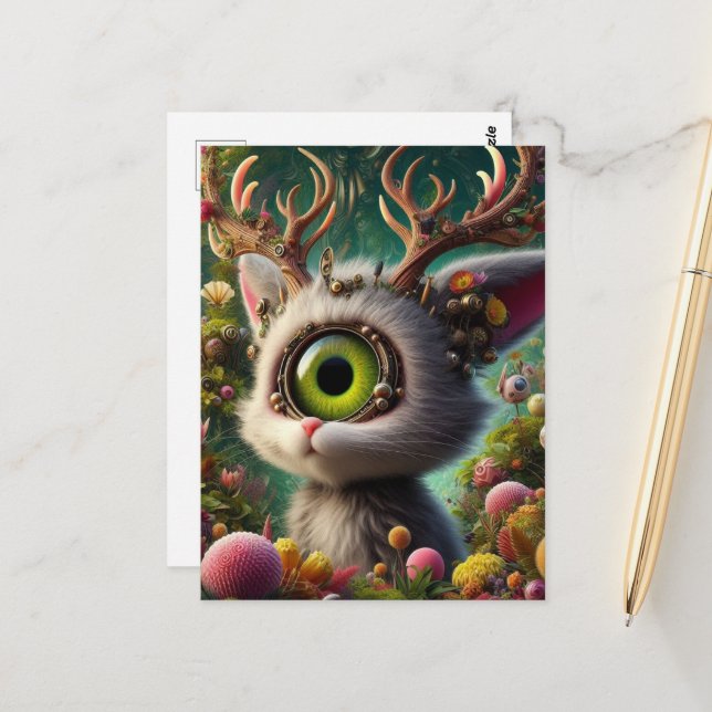 Carte Postale Adorable Jackalope Fluffy (Devant/Arrière en situation)