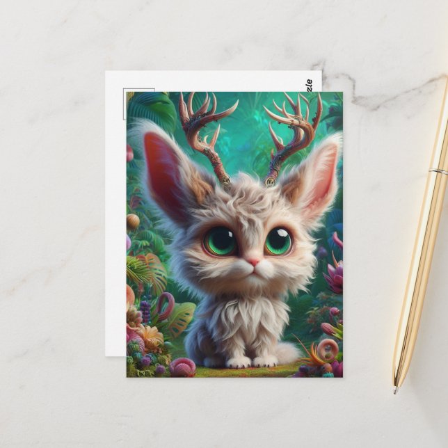 Carte Postale Adorable Jackalope Fluffy (Devant/Arrière en situation)