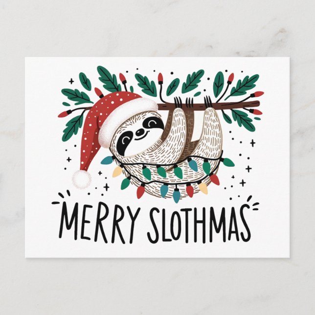 Carte Postale Adorable Joyeux Slothmas (Devant)