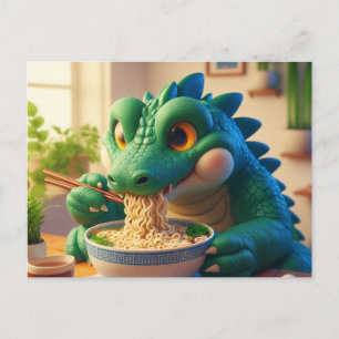 Carte Postale Adorable Kawaii Alligator Manger Ramen