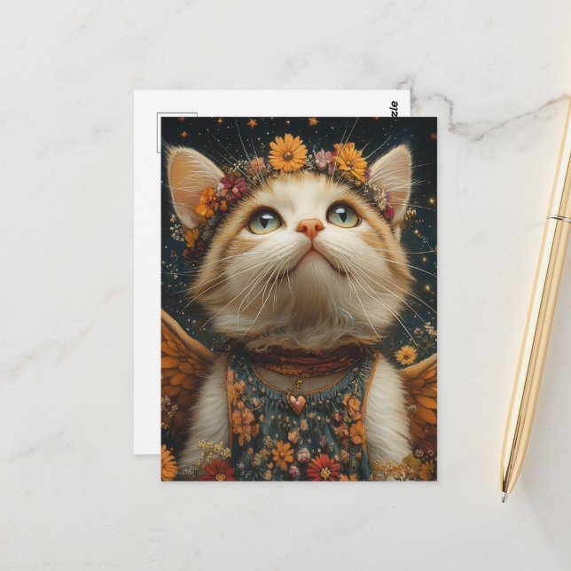 Carte Postale Adorable Kitten Angel (Devant/Arrière en situation)