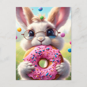 Carte Postale Adorable lapin blanc avec beigne
