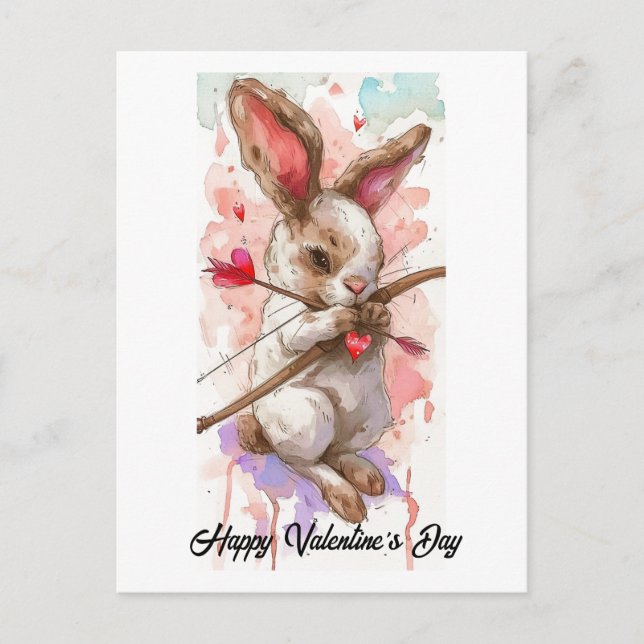 Carte Postale adorable lapin cupide Saint-Valentin (Devant)