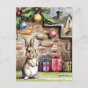 Carte Postale adorable Lapin de Noël