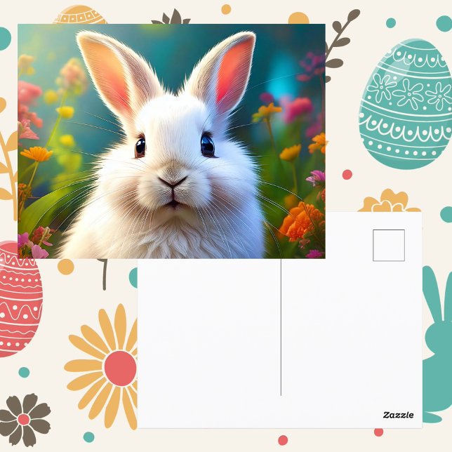 Carte postale adorable Lapin de Pâques (Easter bunny rabbit spring flowers easter greetings postcard springtime cute animal)