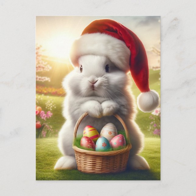 Carte Postale adorable Lapin de Pâques de Noël (Devant)
