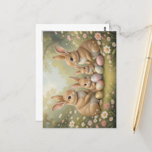 Carte Postale Adorable lapins de Pâques dans le Printemps des Pr
