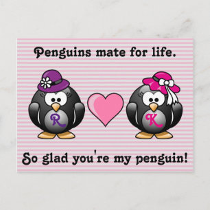 Carte Postale Adorable Lesbienne Penguins Deux Mariées Casquette