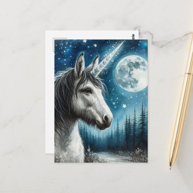 Carte Postale Adorable licorne âne avec lune (Devant/Arrière en situation)