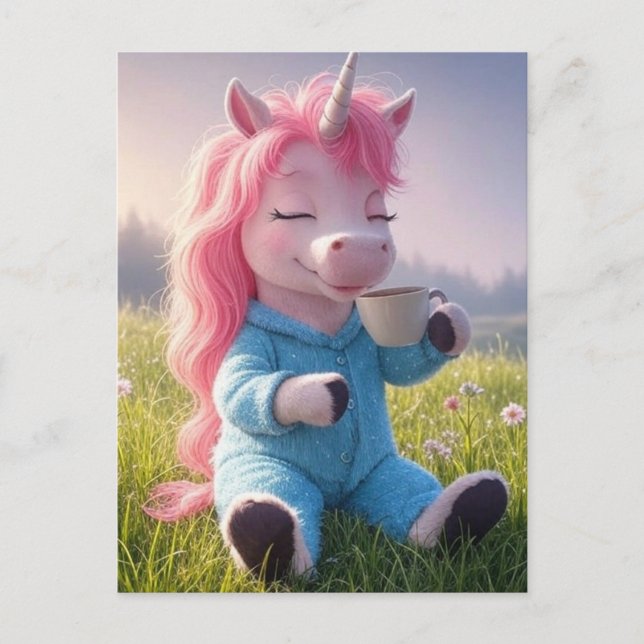 Carte Postale Adorable licorne avec un café (Devant)