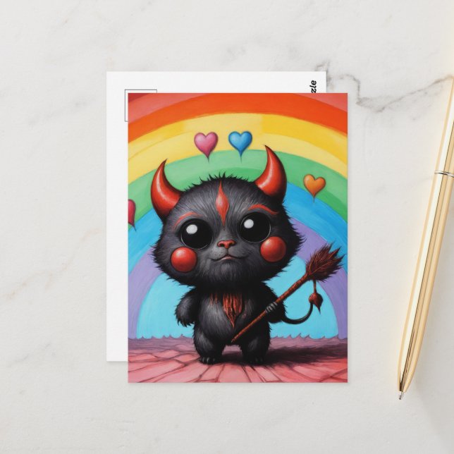 Carte Postale Adorable Little Devil Critter AI Art (Devant/Arrière en situation)