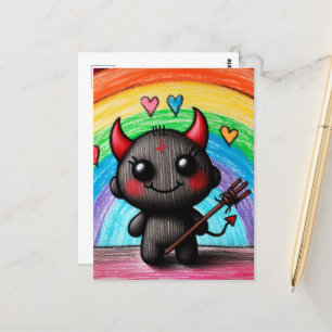 Carte Postale Adorable Little Devil Critter Enfants comme IA Art