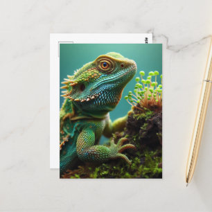 Carte Postale Adorable Lizard et Petits Plantes