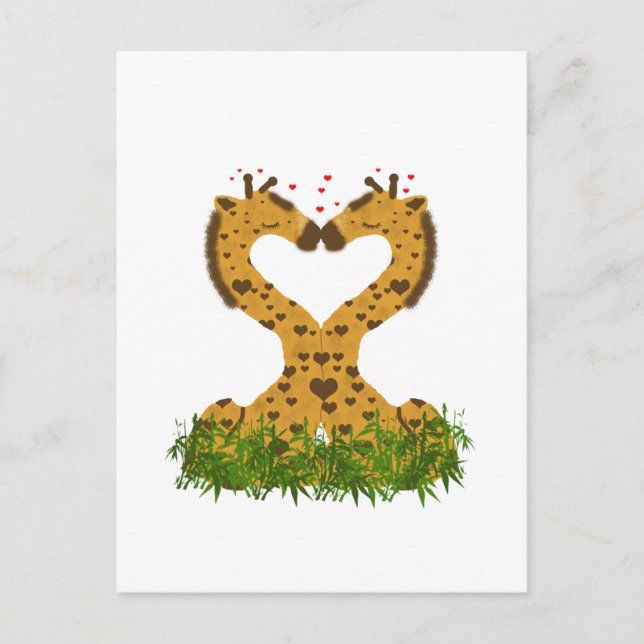 Carte Postale Adorable mignonne amour Giraffes Coeur en forme de (Devant)