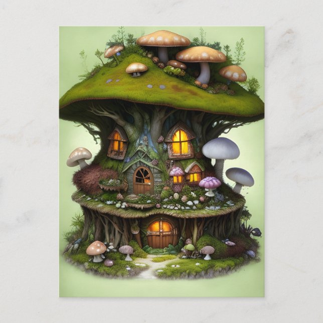 Carte Postale Adorable Mossy Mushroom Fairy House (Devant)