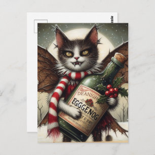 Carte Postale Adorable Noël Horreur Kitty Fairy Avec Eggnog
