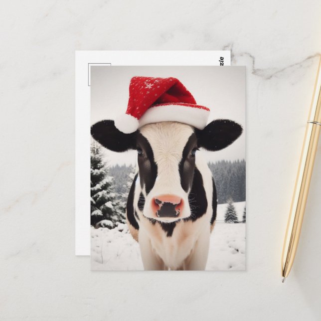 Carte Postale Adorable Noël Veau Laitier (Devant/Arrière en situation)