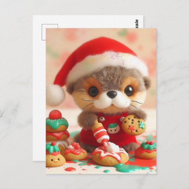 Carte Postale Adorable Otter Baking Christmas Cookies (Devant / Derrière)