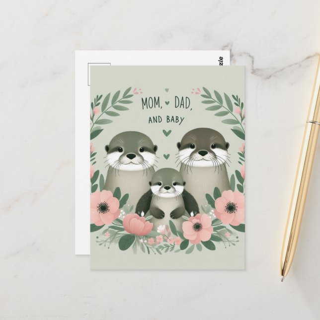 Carte Postale Adorable Otter Boho maman papa et bébé (Devant/Arrière en situation)